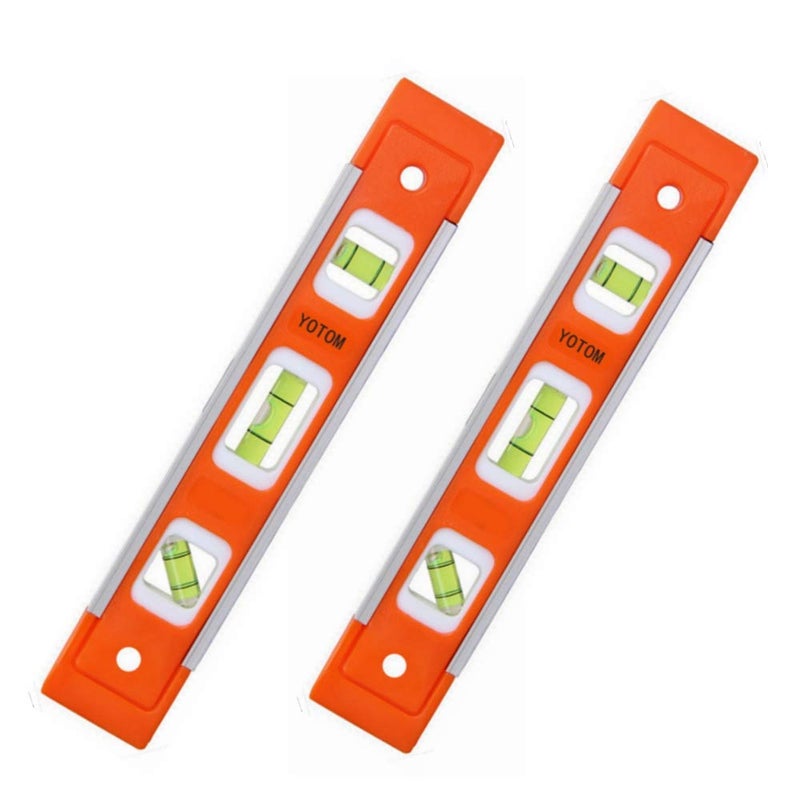 YOTOM 2pcs 9 inch Aluminum-Sided Magnetic Torpedo Level, Box Level Spirit Bubble level - Orange - Image 1
